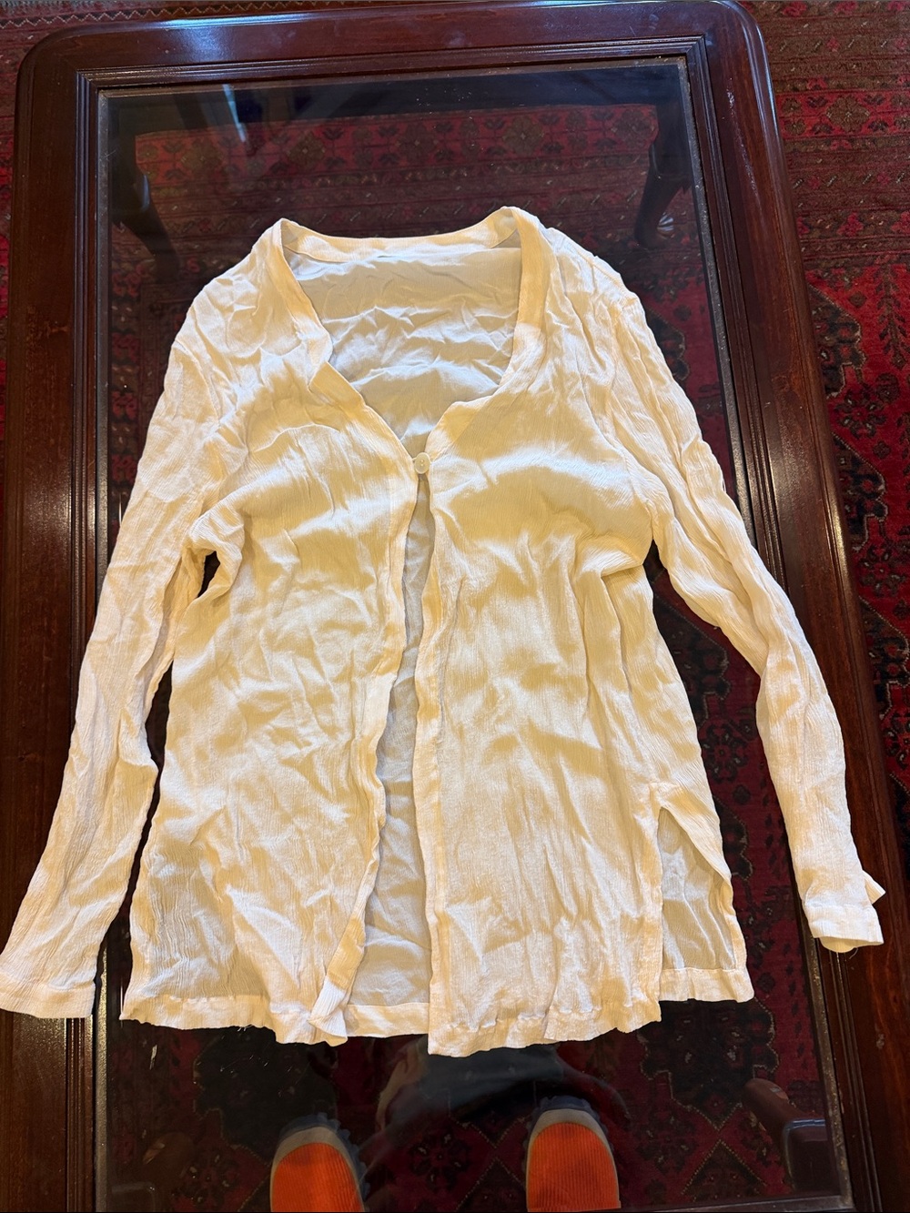 Vintage Lightweight Crinkled White Button-Up Cardigan